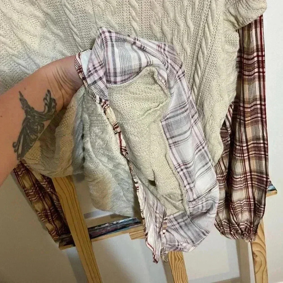 Maurices sweater with look of shirt underneath, plaid/tan size small - Picture 7 of 9